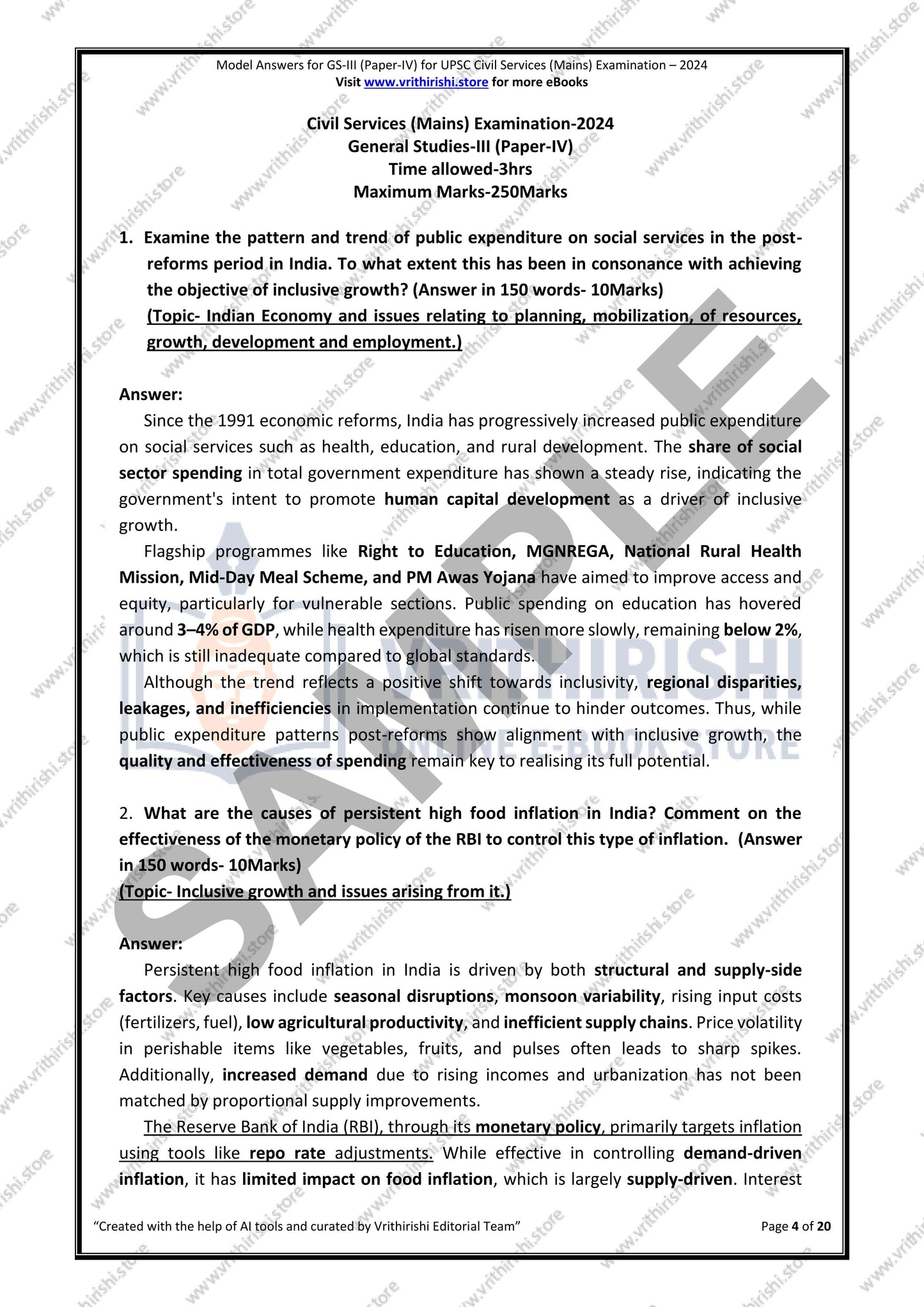 UPSC model answers Civils (Mains) 2024 - Paper-IV (GS-III)
