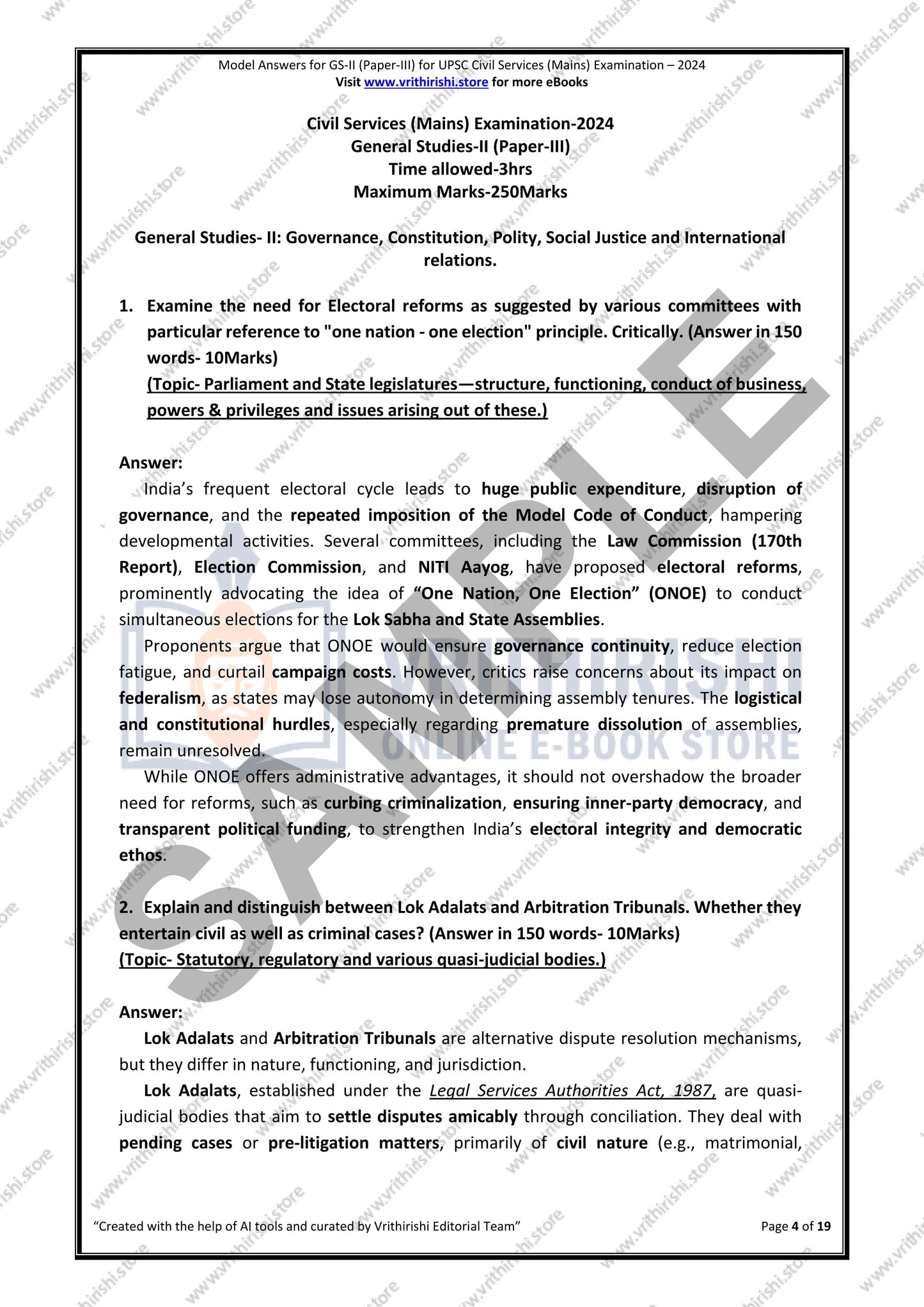 UPSC model answers Civils (Mains) 2024 - all papers (Essay, GS-I, GS-II, GS-III & GS-IV (Ethics)