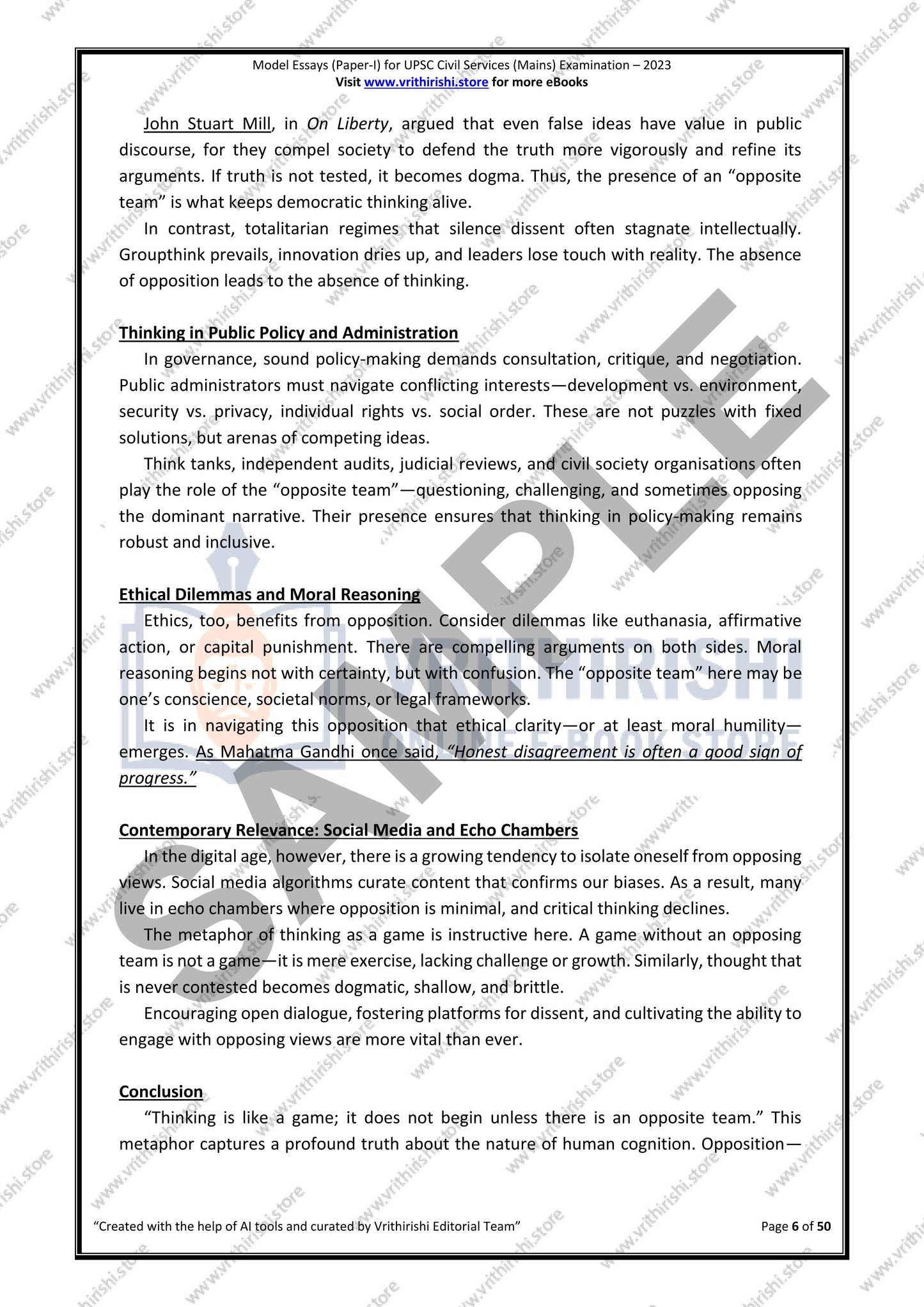 UPSC model answers Civils (Mains) 2023 - Paper-I (ESSAY)
