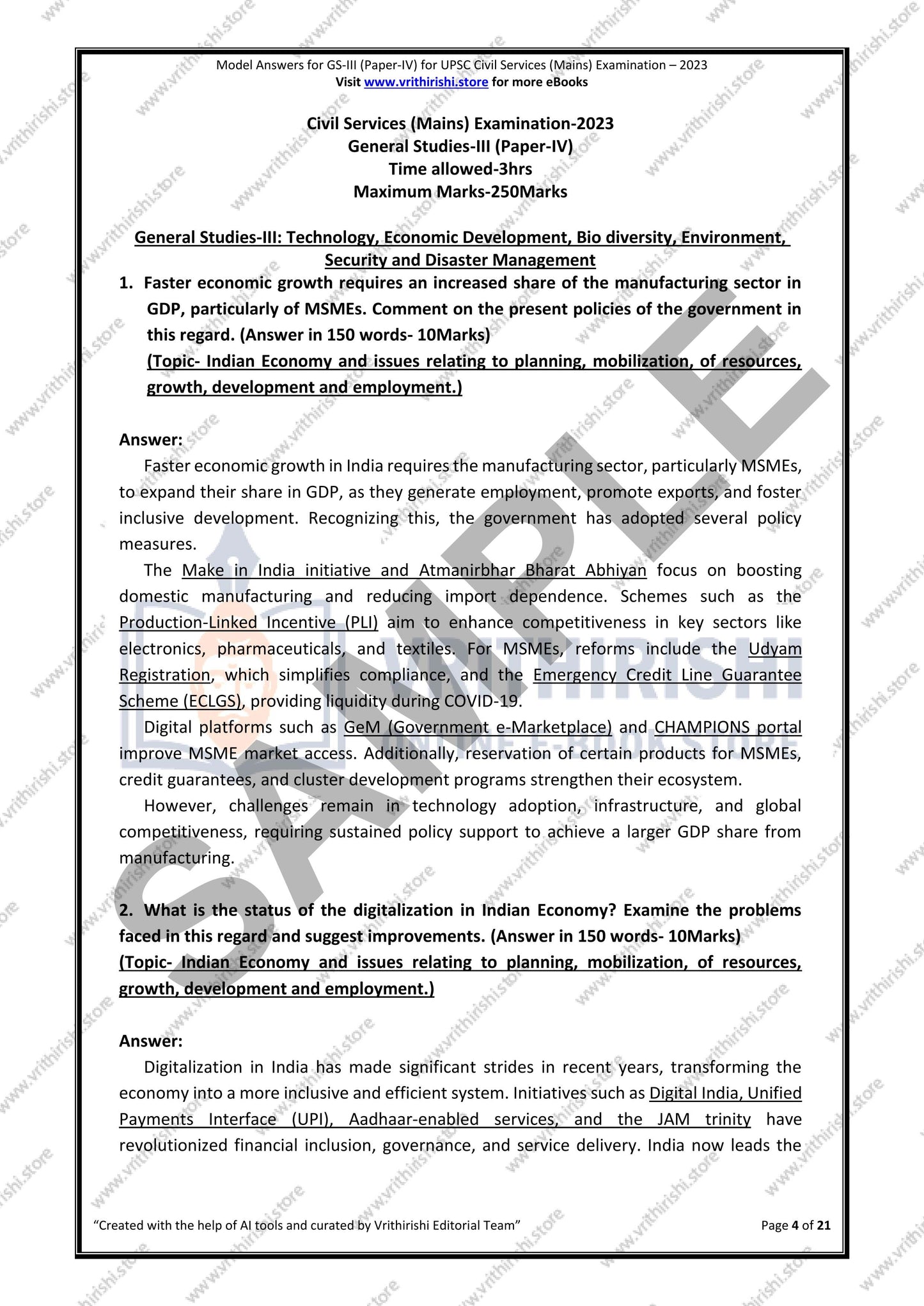 UPSC model answers Civils (Mains) 2023 - Paper-IV (GS-III)
