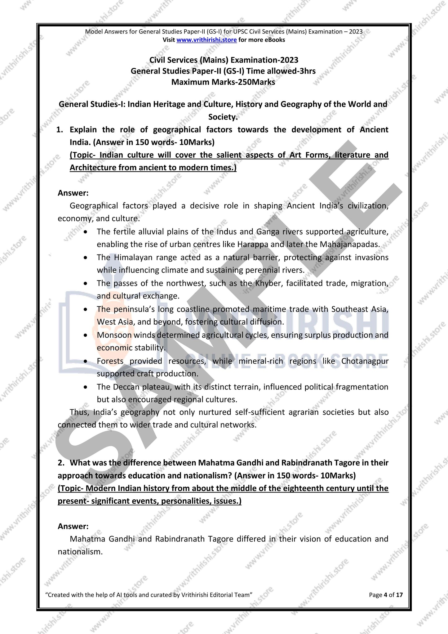UPSC model answers Civils (Mains) 2023 - Paper-II (GS-I)