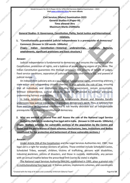 UPSC model answers Civils (Mains) 2023 - Paper-III (GS-II)