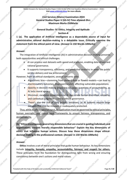 UPSC model answers Civils (Mains) 2024 - Paper-V (GS-IV) Ethics