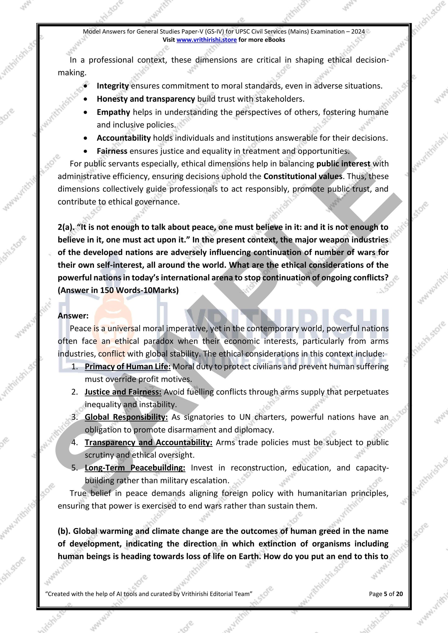 UPSC model answers Civils (Mains) 2024 - Paper-V (GS-IV) Ethics